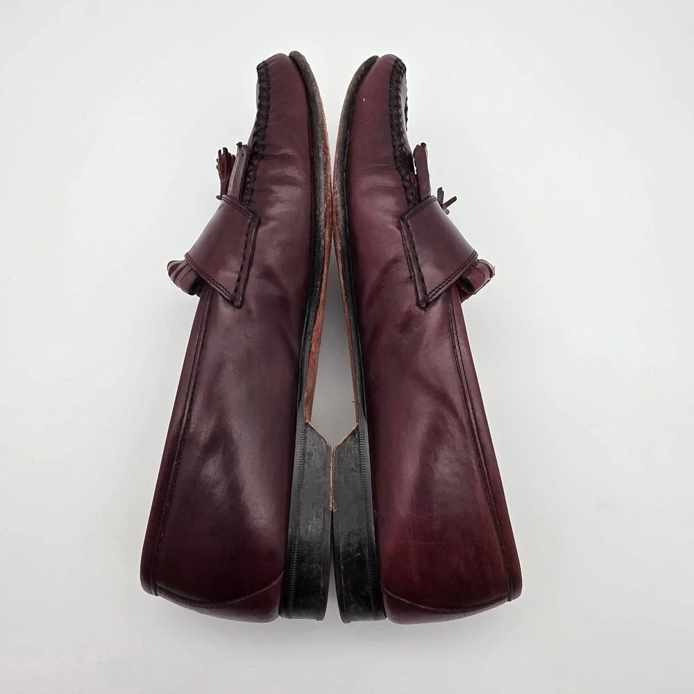 VTG Johnston Murphy Loafers Men 9.5 Leather Burgundy Oxblood Kiltie Tassel Italy